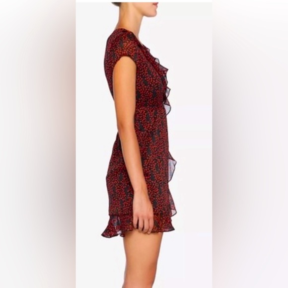 Bardot Short Sleeve Cherry Print Faux-Wrap Mini Dress - Picture 5 of 9
